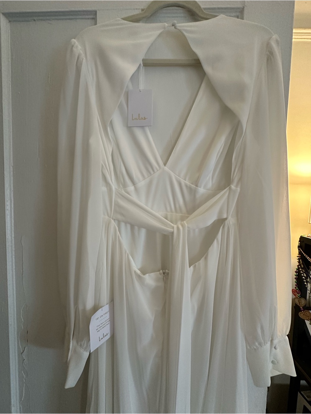 Lulu's Ivory Deep V-Neck Long Sleeve Maxi Dress